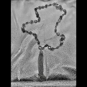 Blue and silver Beaded Necklace with Tassel Pendant